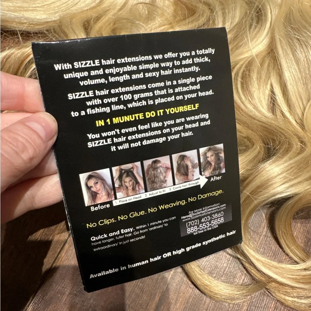 Sizzle Hair Extensions String Halo Style Light Blonde 12”-16” 100 Gram 27/613.
